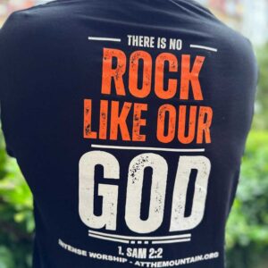 There is no rock like our God T-shirt, back print close-up